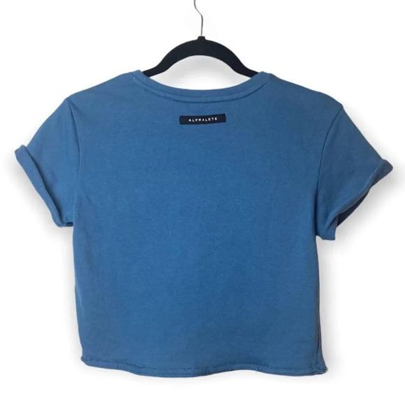 Alphalete Teal Blue Cropped Crewneck Sweater Tee - Picture 3 of 6